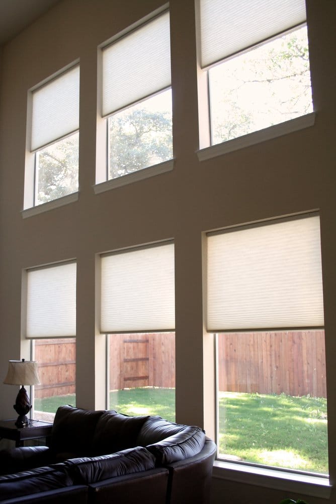 Motorized cellular shades are great for high windows. You can control