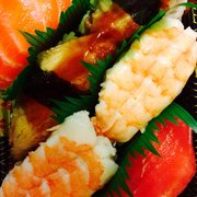 Photo of Hong Kong Supermarket - New York, NY, United States. Sushi box with 2 shrimp one, w tuna one, two salmon one and 4 pieces of small tuna avocado roll.  All for $5.50