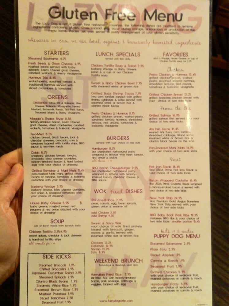 lazy dog gluten free menu lazy dog gluten free menu