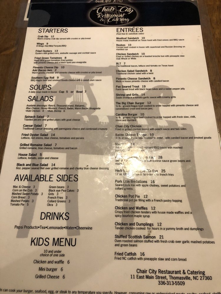 Chair City Entree Menu Yelp