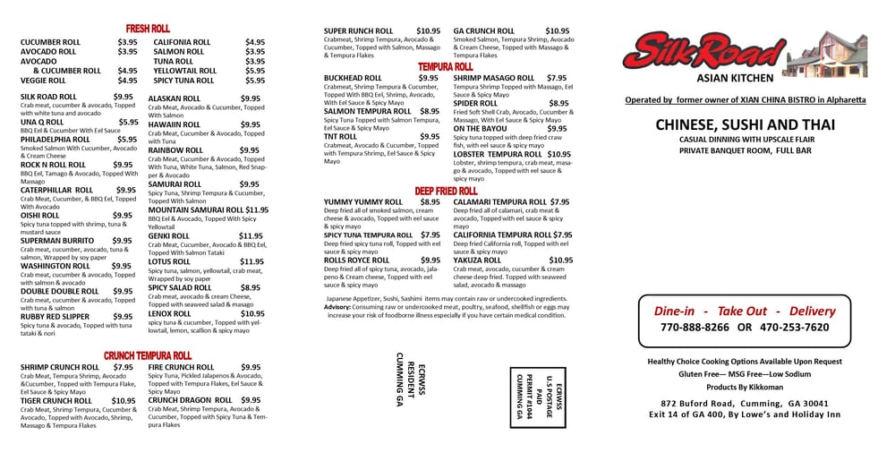 Silk Road Asian Kitchen Menu Silk Road Asian Kitchen Menu